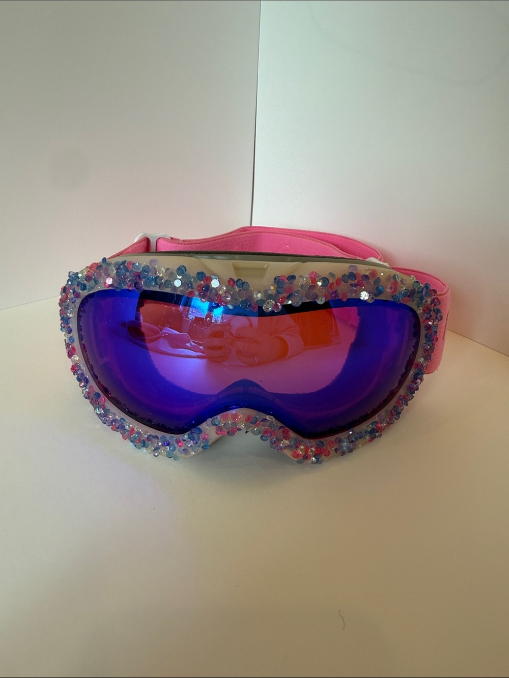 Kids Pink Sequin Ski Goggles with Purple Mirror Lens